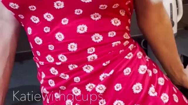 MissyKJ shakes her tits our of her red dress