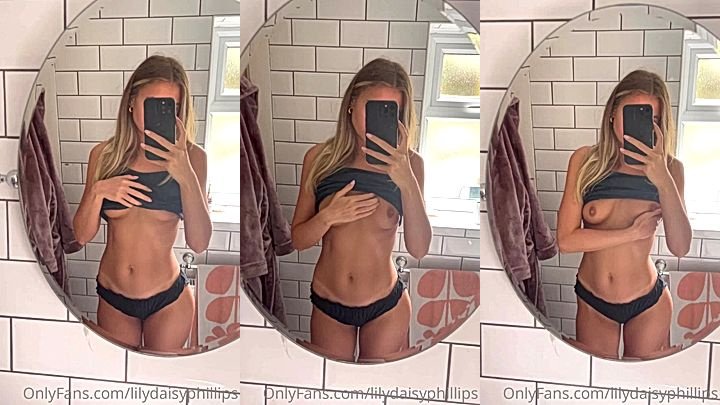 Sexy slut teasing with her body infront of mirror Lillian Phillips leaks